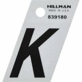 Hillman Angle-Cut Letter, Character: K, 1-1/2 in H Character, Black Character, Silver Background, Mylar 839180